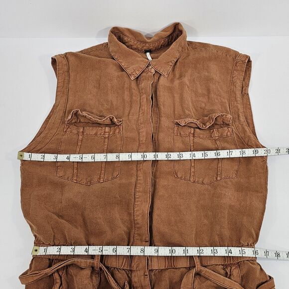 Young Fabulous & Broke Cuba Jumpsuit Caramel Linen Blend Utility Large - Picture 4 of 5